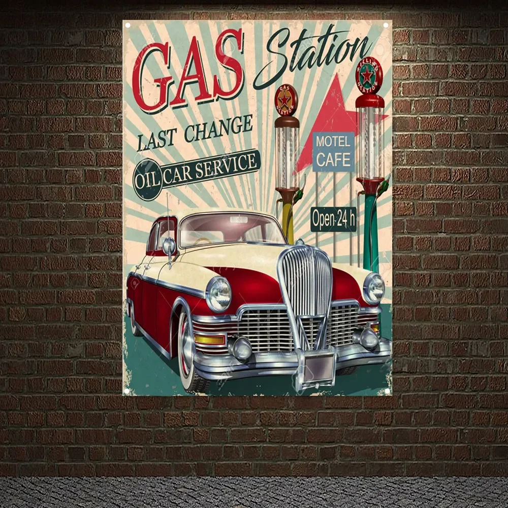Auto Repair Shop Open - GAS Station Open 24 h Vintage
